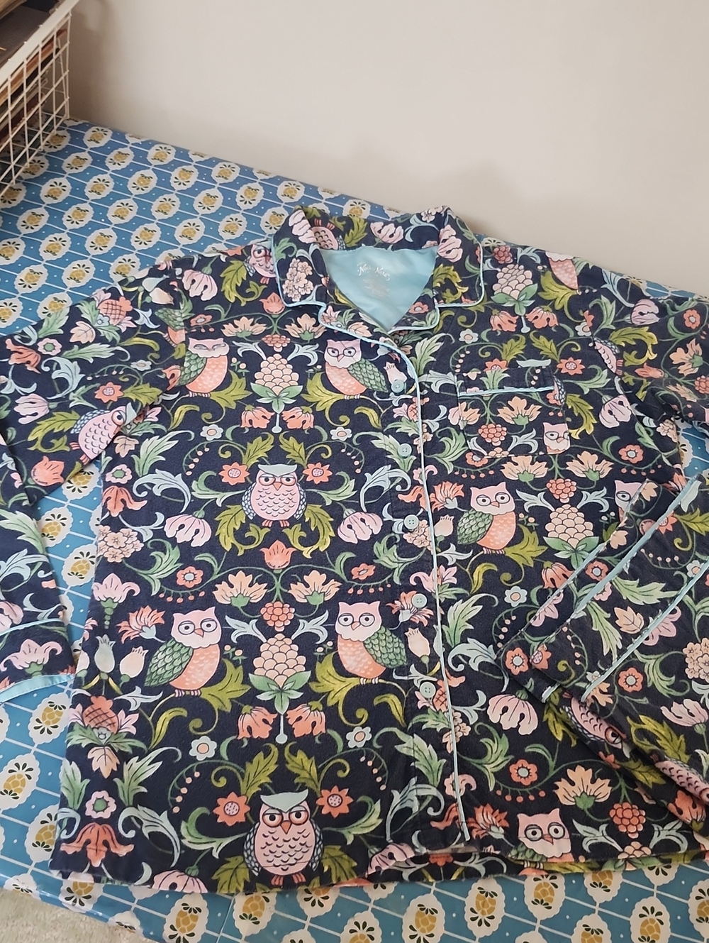Nick & Nora Women’s Owl Floral Pajama Pj's Set Medium Cotton